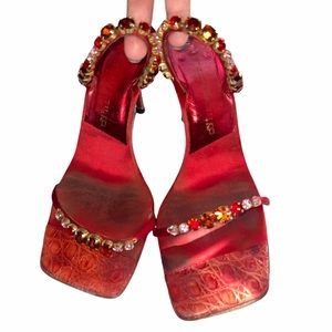 Giuseppe Zanotti Swarovski crystal red stiletto strap heels square toe